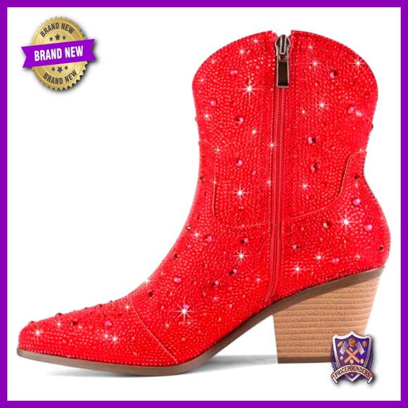 Rhinestone Cowgirl Ankle Boots Chunky Heel Western Fashion Comfortable Side - Picture 4 of 7